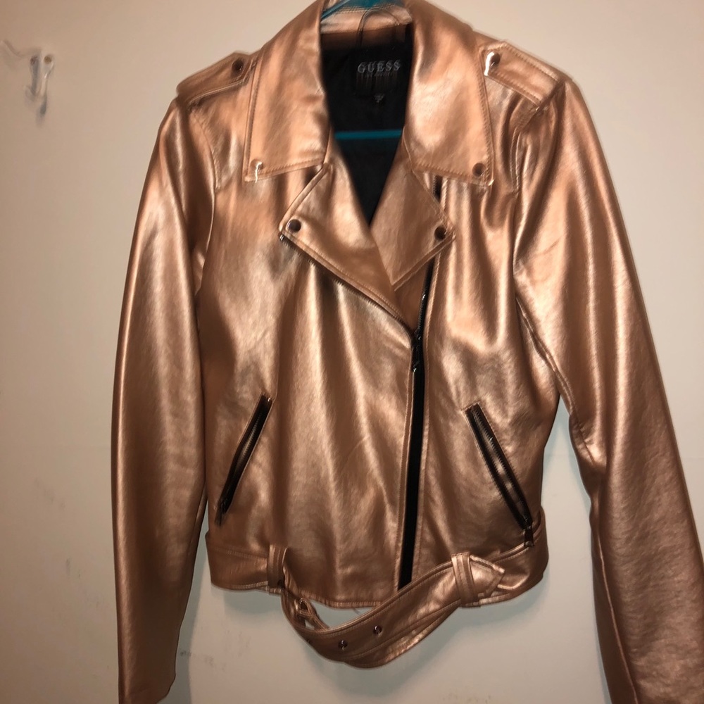 Guess Rose Gold Leather Moto Jacket